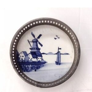 Delft Blue White Porcelain Dutch Windmill Coaster